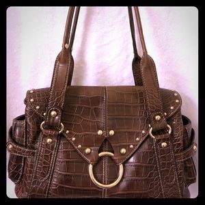Kathy Van Zeeland Brown Faux Croc studded purse